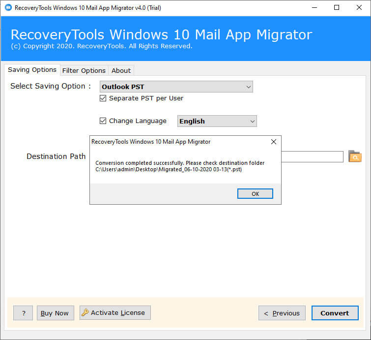 migrate windows 10 mail to imap procedure completed
