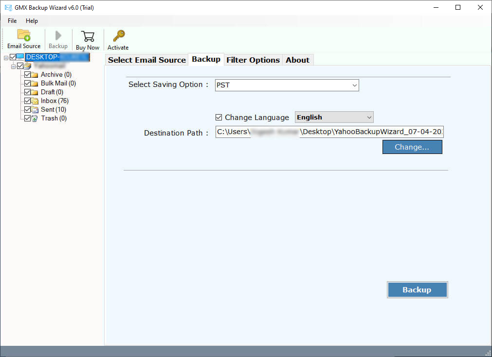 check loaded folders to download emails from gmx to computer