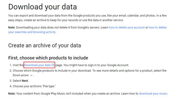 click download your data option
