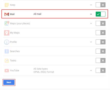 select mail option to download google email account