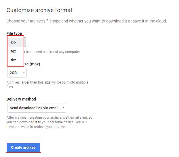 choose file size and location